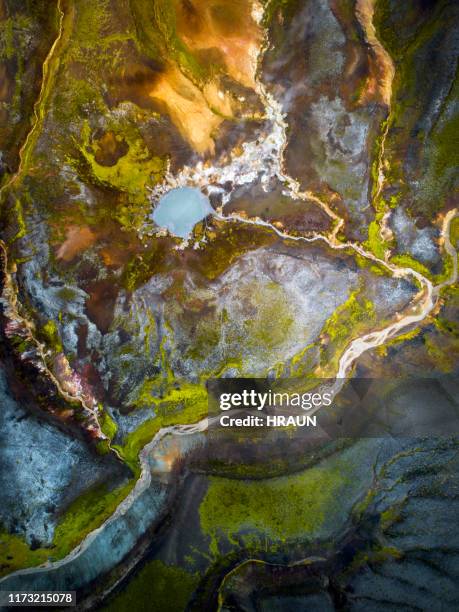 abstracte vulkanische land ruimte in de hooglanden van ijsland. - landmannalaugar stockfoto's en -beelden