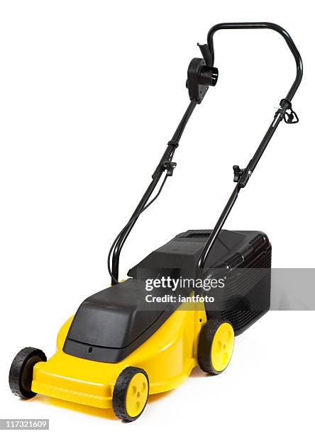 yellow lawnmower - lawnmower stock pictures, royalty-free photos & images