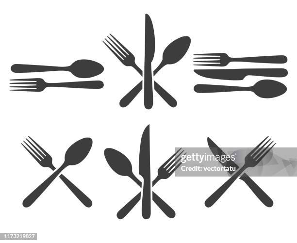 cutlery icon set - fork stock illustrations