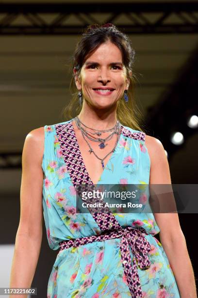 Patricia Velasquez walks the Nicole Miller Spring '20 Fashion Show during New York Fashion Week at Spring Studios on September 08, 2019 in New York...