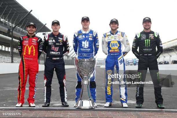 Kyle Larson, driver of the McDonald's Chevrolet, William Byron, driver of the Liberty University Chevrolet, Alex Bowman, driver of the Nationwide...