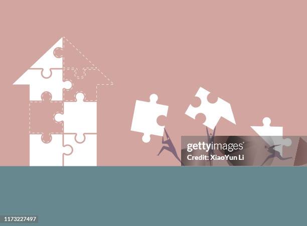 teamwork. businessman is making a puzzle. - touching shoulder stock illustrations