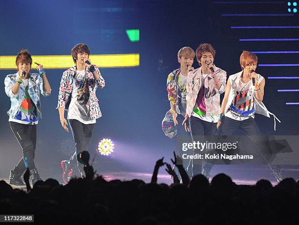 SHINee performs during the MTV Video Music Aid Japan at Makuhari Messe on June 25, 2011 in Chiba, Japan.