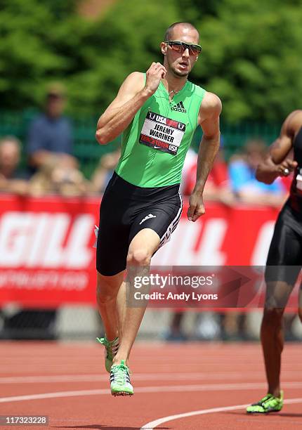 Jeremy Wariner runs in the Men's 400 meter during the 2011 USA Outdoor Track & Field Championships at Hayward Field on June 25, 2011 in Eugene,...