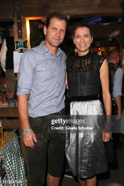 Oliver Bierhoff and his wife Klara Szalantzy during the Oktoberfest 2019 at Kaeferschaenke beer tent at Theresienwiese on October 2, 2019 in Munich,...