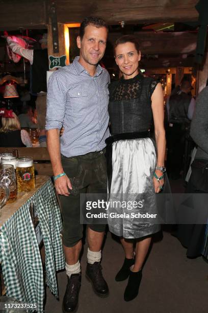 Oliver Bierhoff and his wife Klara Szalantzy during the Oktoberfest 2019 at Kaeferschaenke beer tent at Theresienwiese on October 2, 2019 in Munich,...