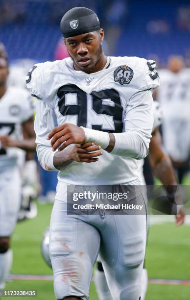 Arden Key of the Oakland Raiders is seen after the game against the Indianapolis Colts at Lucas Oil Stadium on September 29, 2019 in Indianapolis,...