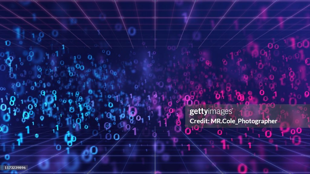 3D illustration Rendering of binary code pattern Abstract background.Futuristic Particles for business,Science and technology