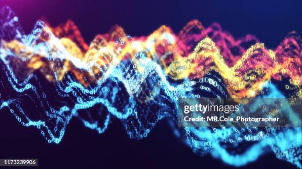 3d illustration rendering wave of binary code pattern abstract background.futuristic particles for business,science and technology background - forecasting stock photos et images de collection