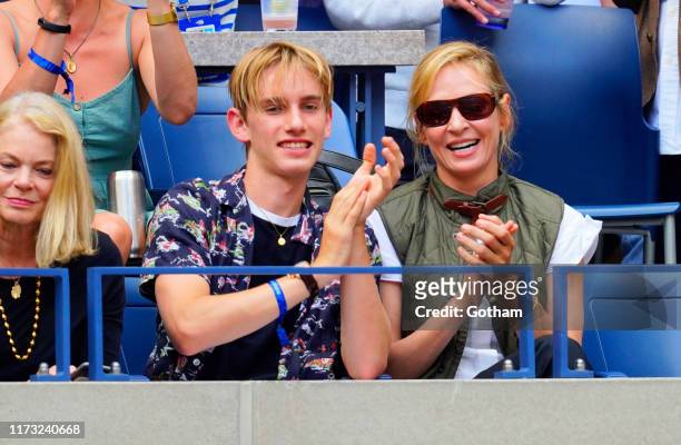 Uma Thurman and Levon Hawke attend the 2019 US Open Final on September 08, 2019 in New York City.