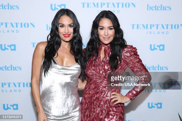 Temptation Island Watch Party" -- Pictured: Nikki Bella, Brie Bella at the Highlight Room at Dream Hotel in Hollywood, CA on October 2, 2019 --