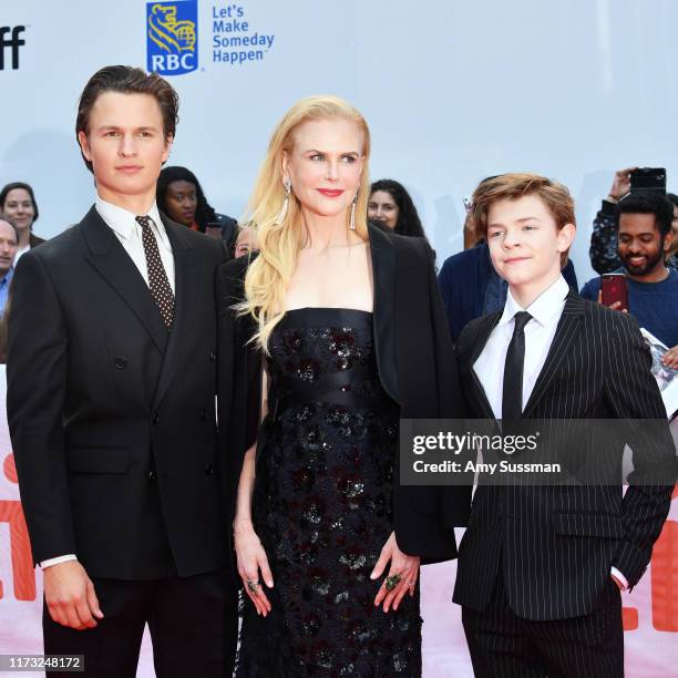 Ansel Elgort, Nicole Kidman and Oakes Fegley attend "The Goldfinch" premiere during the 2019 Toronto International Film Festival at Roy Thomson Hall...