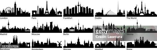 illustrations, cliparts, dessins animés et icônes de villes européennes (tous les bâtiments sont complets et reportables) - panoramic