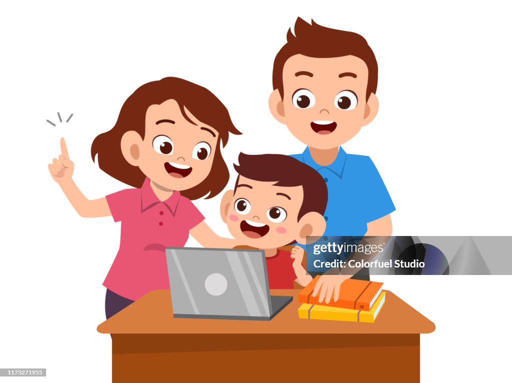 Parents Getting Help Parent Help Teach Kid Illustration High-Res Vector Graphic - Getty Images