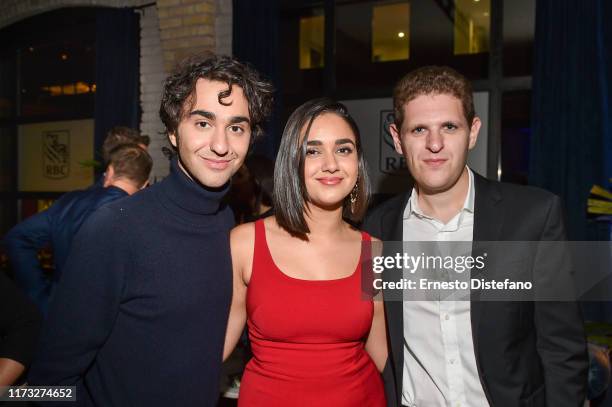 Actors Alex Wolff and Geraldine Viswanathan and writer Mike Makowsky attend the RBC Hosted "Bad Education" Cocktail Party At RBC House Toronto Film...