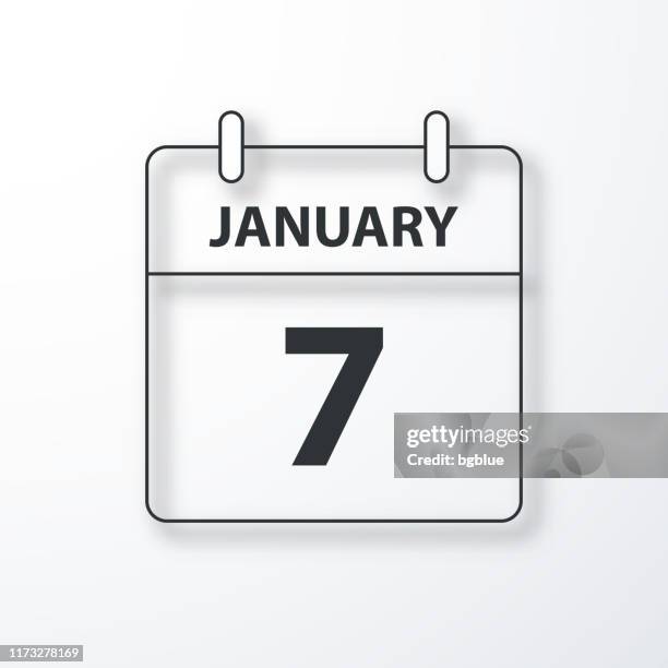 ilustraciones, imágenes clip art, dibujos animados e iconos de stock de 7 de enero - calendario diario - esquema negro con sombra sobre fondo blanco - day 7