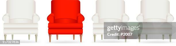 stand out from the crowd - red chair stock illustrations