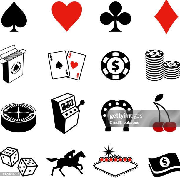 stockillustraties, clipart, cartoons en iconen met gambling , poker and las vegas black & white icon set - klaveren