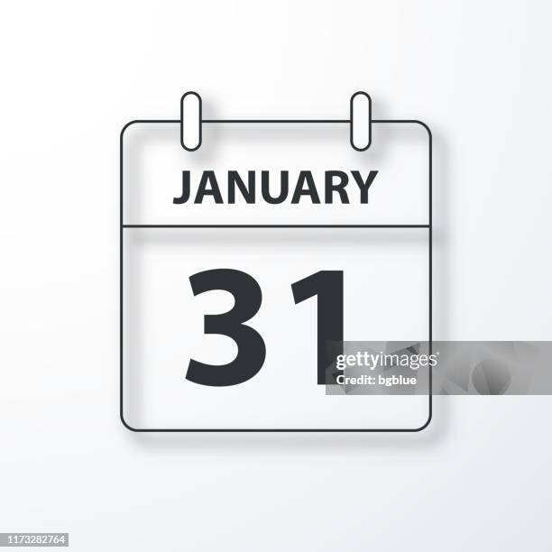 january 31 - daily calendar - black outline with shadow on white background - 31 january stock illustrations