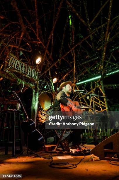 Nathaniel Rateliff performs a solo set on the Woods stage at Pickathon music festival in Happy Valley, Oregon, USA on 4th August, 2019.