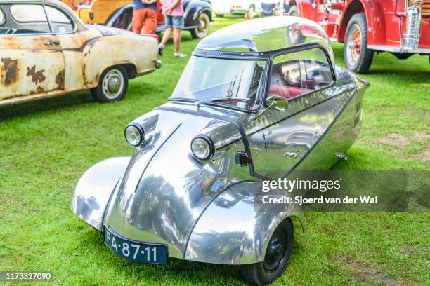 Messerschmitt KR200 classic cabin scooter bubble car on display at the 2019 Concours d'Elegance at palace Soestdijk on August 25, 2019 in Baarn,...