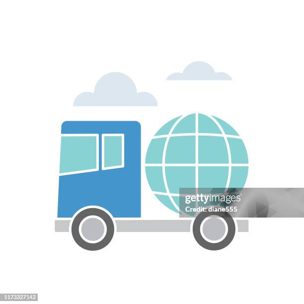 delivery truck logistics delivery and transport flat design icon - earth stencil stock illustrations