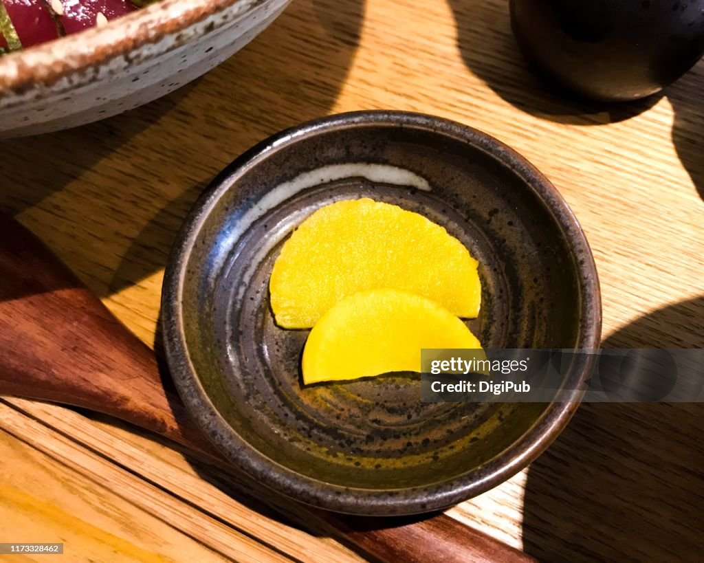 Takuan served with lunch meal