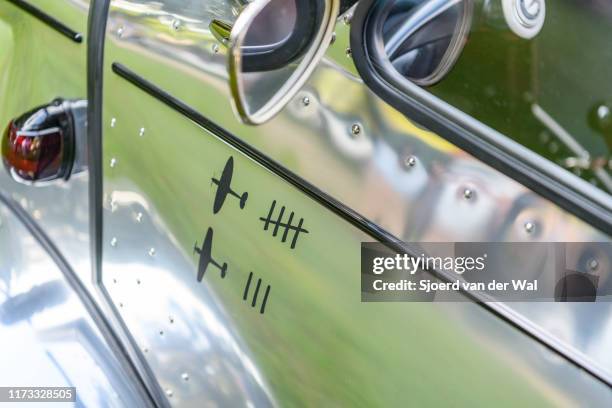 Sign on a Messerschmitt KR200 classic cabin scooter bubble car on display at the 2019 Concours d'Elegance at palace Soestdijk on August 25, 2019 in...