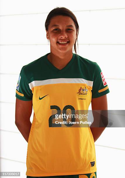 Samantha Kerr of the Australian national football team poses during a photo call held at the Hilton hotel on June 25, 2011 in Duesseldorf, Germany.