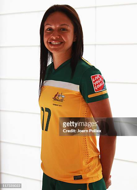 Kyah Simon of the Australian national football team poses during a photo call held at the Hilton hotel on June 25, 2011 in Duesseldorf, Germany.
