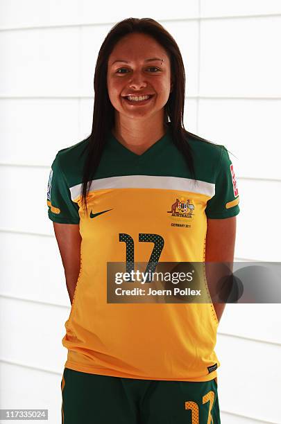 Kyah Simon of the Australian national football team poses during a photo call held at the Hilton hotel on June 25, 2011 in Duesseldorf, Germany.