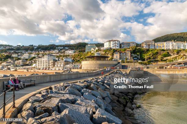 harbour defence wall and town  in ventnor, isle of wight - isle of wight stock pictures, royalty-free photos & images