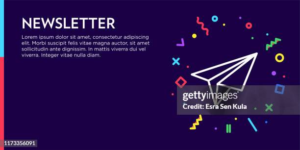 newsletter concept. geometric retro and geometric style web banner and poster concept with paper airplane icon. - email newsletter stock illustrations