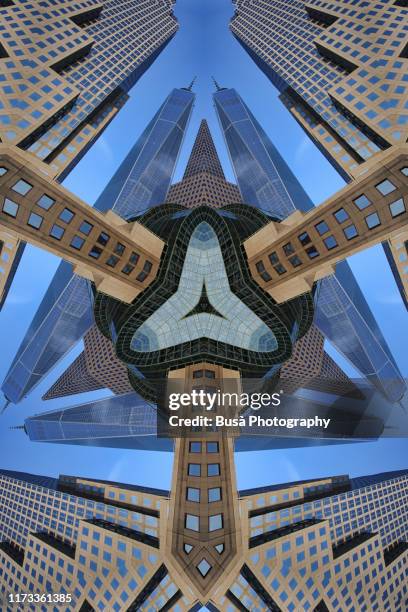 kaleidoscopic image of the world financial center in lower manhattan (renamed brookfield place in 2014) - brookfield place stock pictures, royalty-free photos & images