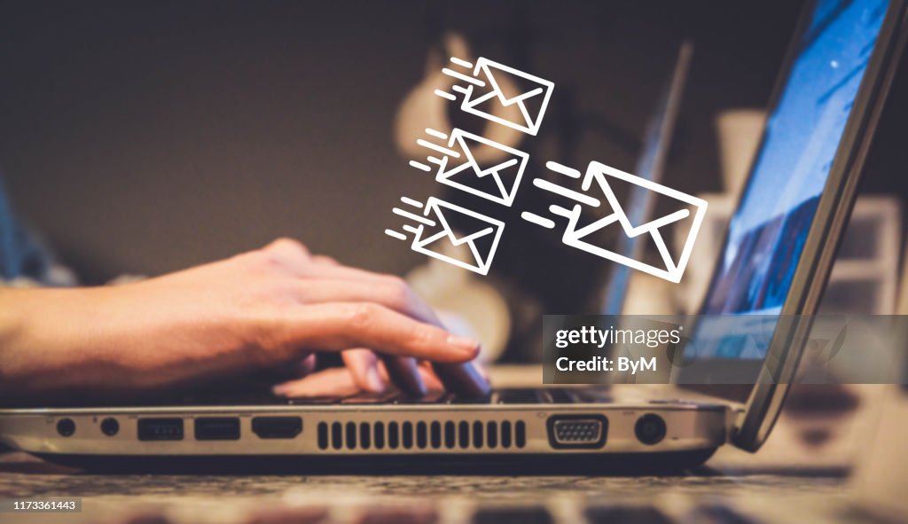 Newsletter concept or email marketing, sending e-mails