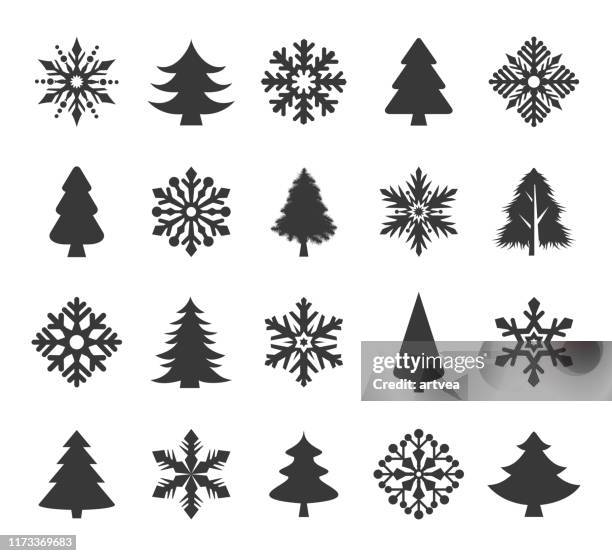 urlaub icons set - weihnachtsbaum stock-grafiken, -clipart, -cartoons und -symbole