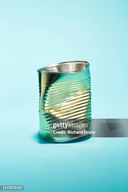 a crushed tin food can - crushed tin stock pictures, royalty-free photos & images