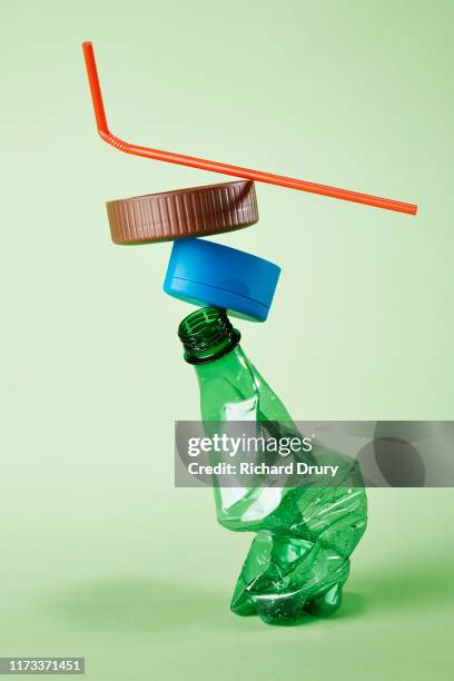 a stack of plastic rubbish for recycling - plastic pollution stock pictures, royalty-free photos & images