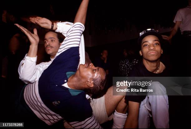 From left, vogue dancers Cesar Valentino , Derrick Xtravaganza Huggins, and Fidel perform at the Copacabana nightclub, New York, New York, May 25,...
