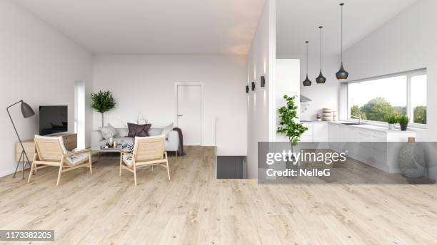 modern interior apartment - kitchen dresser stock pictures, royalty-free photos & images
