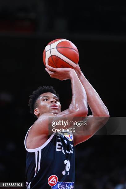 Thanasis Antetokounmpo of Greece shoots the ball during FIBA World Cup 2019 Group K match between Czech Republic and Greece at Shenzhen Bay Sports...