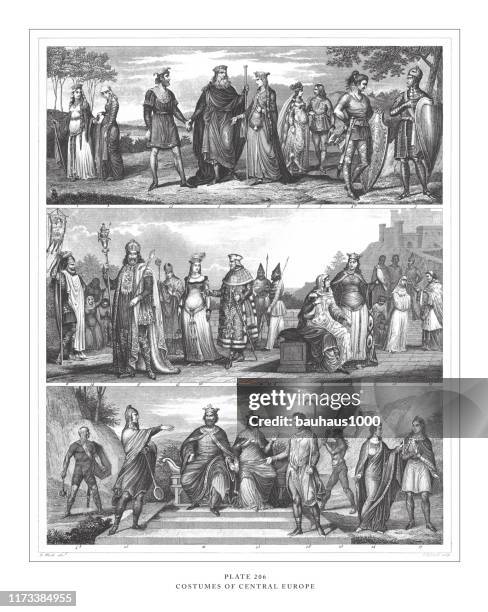 costumes of central europe engraving antique illustration, published 1851 - sect stock illustrations