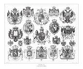 Coats of Arms Engraving Antique Illustration, Published 1851