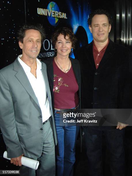 Brian Grazer, Kathleen Quinlan and Tom Hanks during "Apollo 13" Anniversary Edition DVD Launch - Press Line at California Science Center in Los...