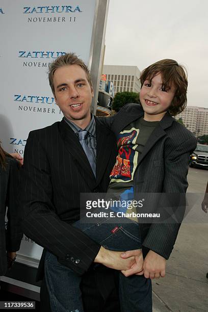 Dax Shepard and Jonah Bobo during Los Angeles Premiere of Columbia Pictures' 'Zathura: A Space Adventure' at Mann Village Theatre/Barker Hanger in...