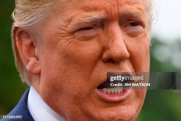 President Donald Trump speaks to the press as he departs the White House in Washington, DC, for Florida on October 3, 2019. - Trump said Thursday he...