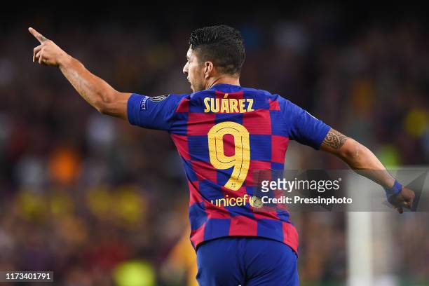 Luis Suarez of FC Barcelona Stefano Sensi of Inter de Milan during the UEFA Champions League - Group F match between FC Barcelona and Inter Milan on...