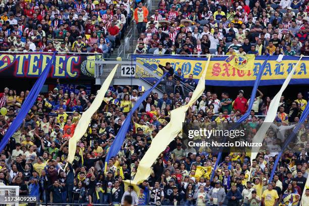 General view of the fans south end zone during the Super Clasico game between Club America and Chivas de Guadalajara at Soldier Field on September...