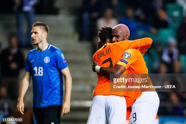 Ryan Babel of Netherlands celebrates his 2nd goal with Donyell Malen of Netherlands during the UEFA Euro 2020 Qualifier group C match between Estonia...