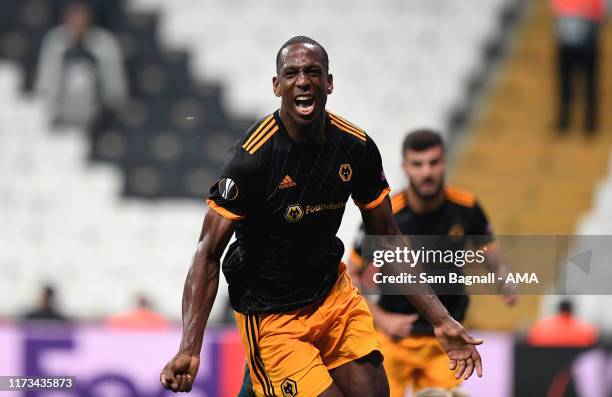 Willy Boly of Wolverhampton Wanderers celebrates after scoring a goal to make it 0-1 during to the UEFA Europa League group K match between Besiktas...